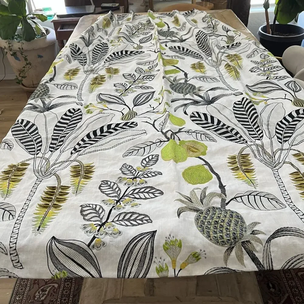 2 Nobilis Daiquiri Botanical Embroidered Drapery Linen Pencil Pleat Lined